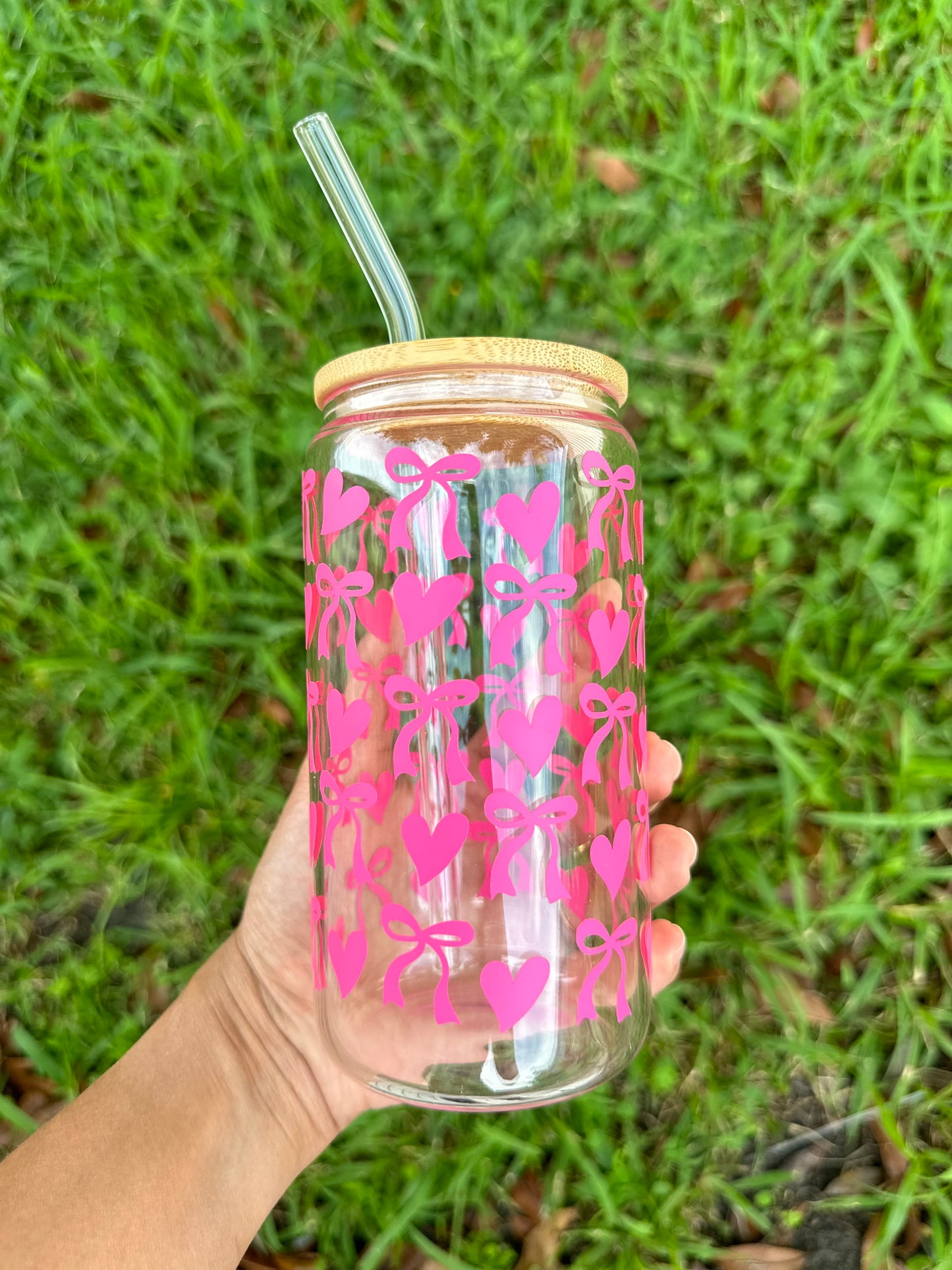 16 oz Glass Can Coquette Cute Lazo