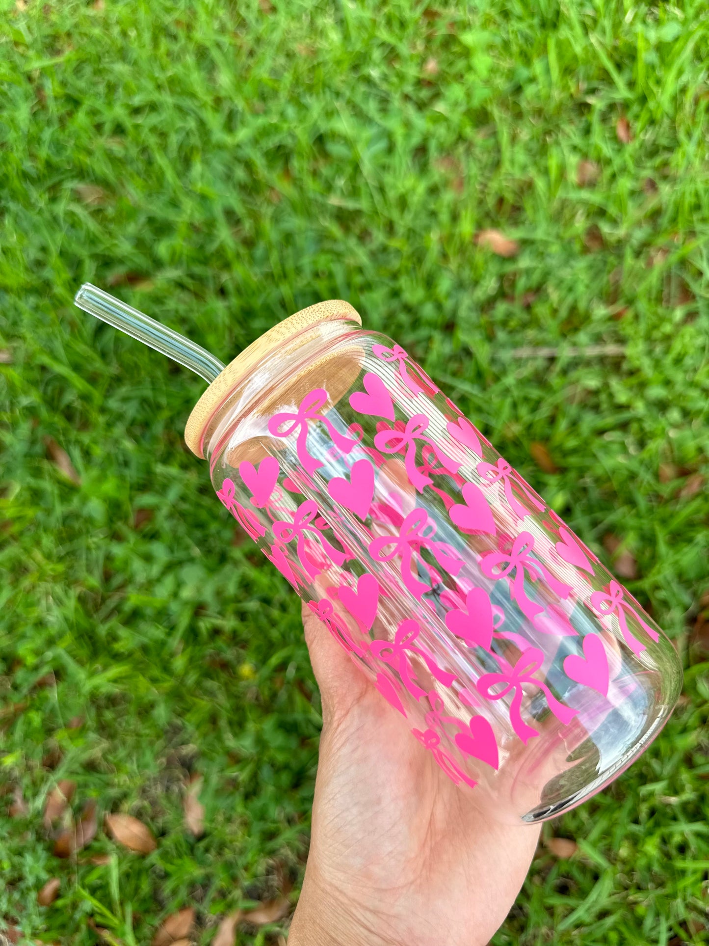 16 oz Glass Can Coquette Cute Lazo